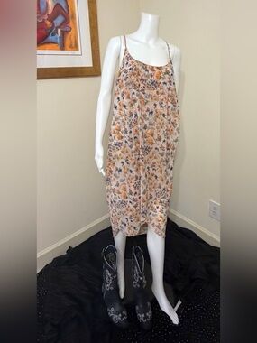 GIANNI BINI Floral Slip Dress Large Modern Boho Asymmetric High Low